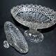Large oval bonbonnière/dragee dish in molded crystal with diamond and pearl decoration, circa 1900