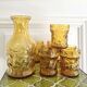 7 amber glasses and carafe Italy 70s