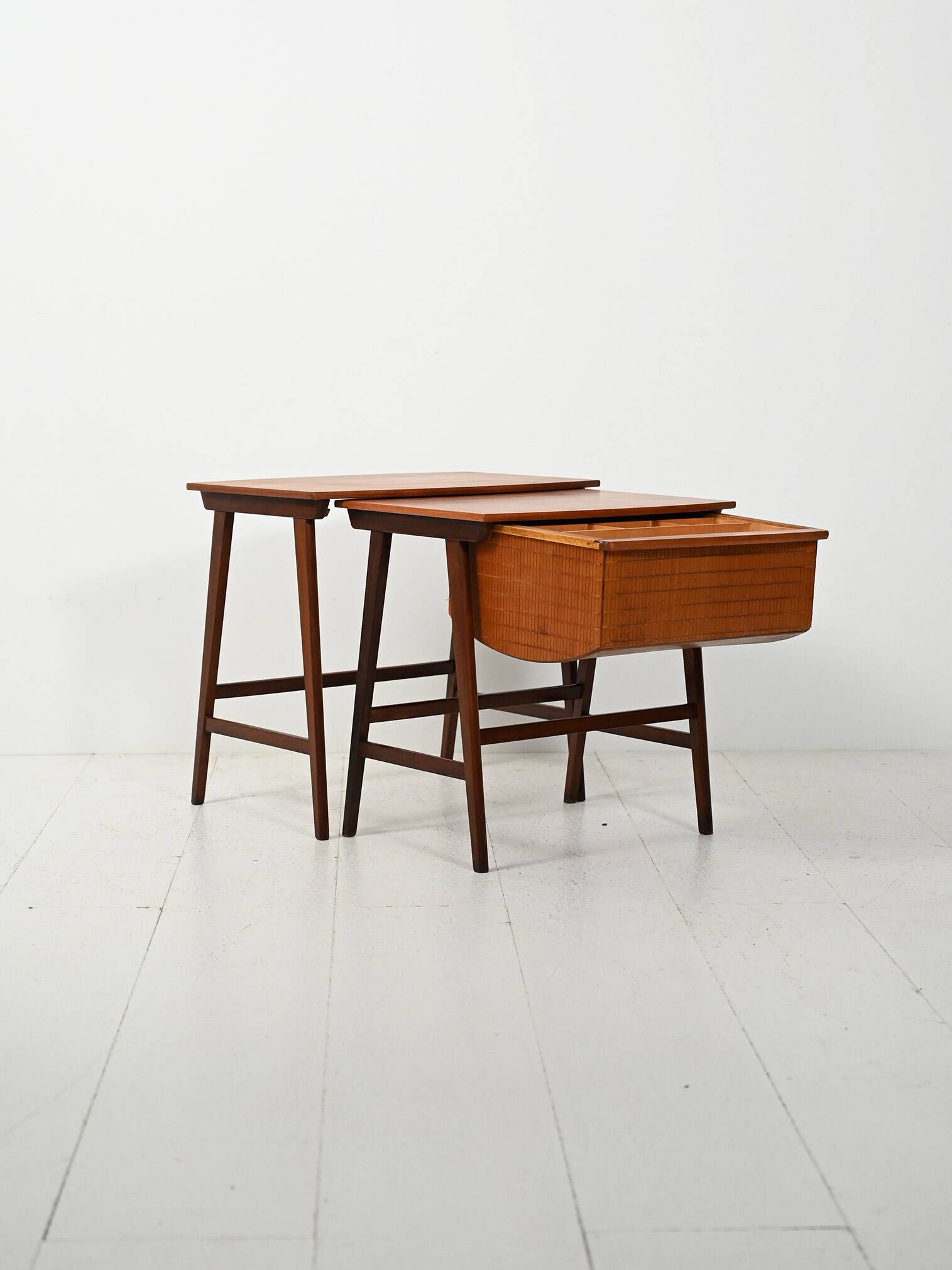 Pair of Scandinavian Nesting Coffee Tables with Yarn Box