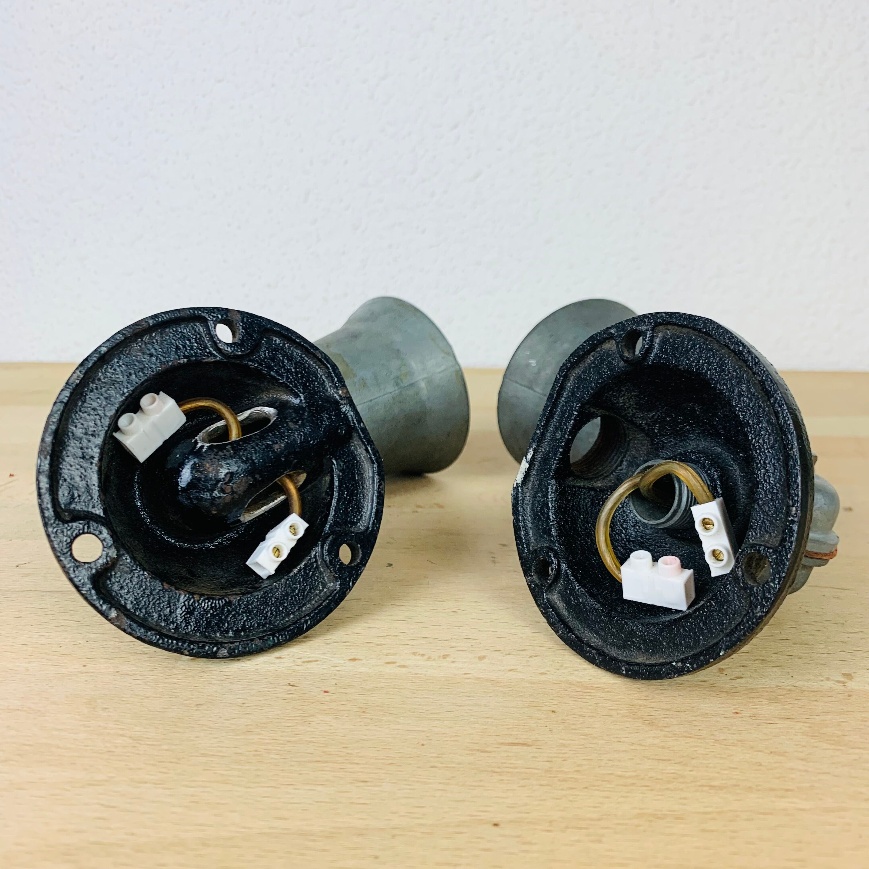 Pair of industrial metal spot wall lights in loft style.