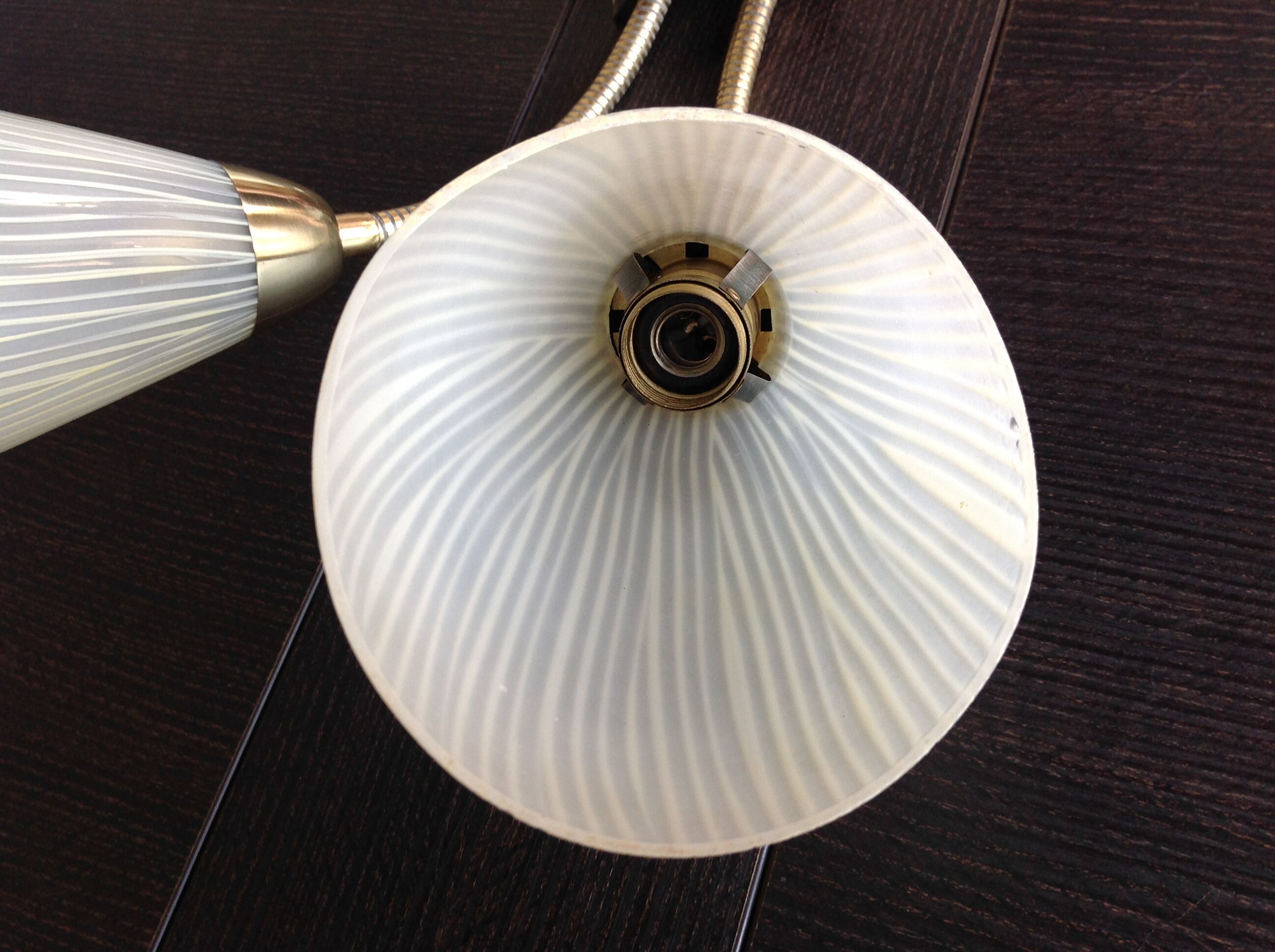 Double fire wall lamp in brass and glass cornet years 50/60