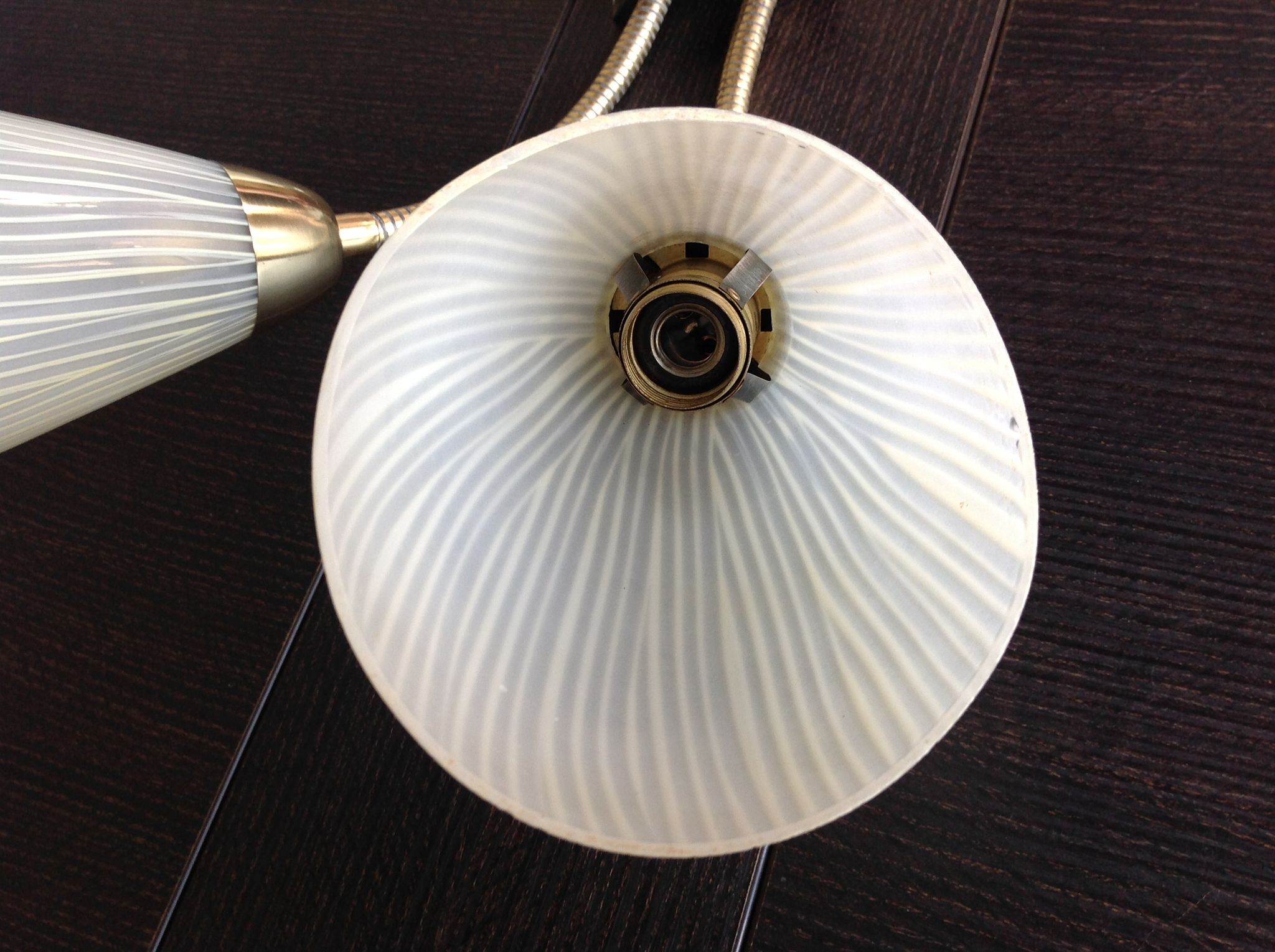 Double fire wall lamp in brass and glass cornet years 50/60
