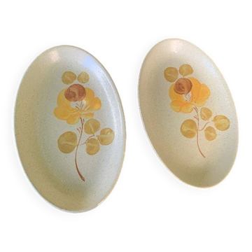 Two Loire ceramic serving dishes 1713 Saint Amand France earthenware, vintage hand painted