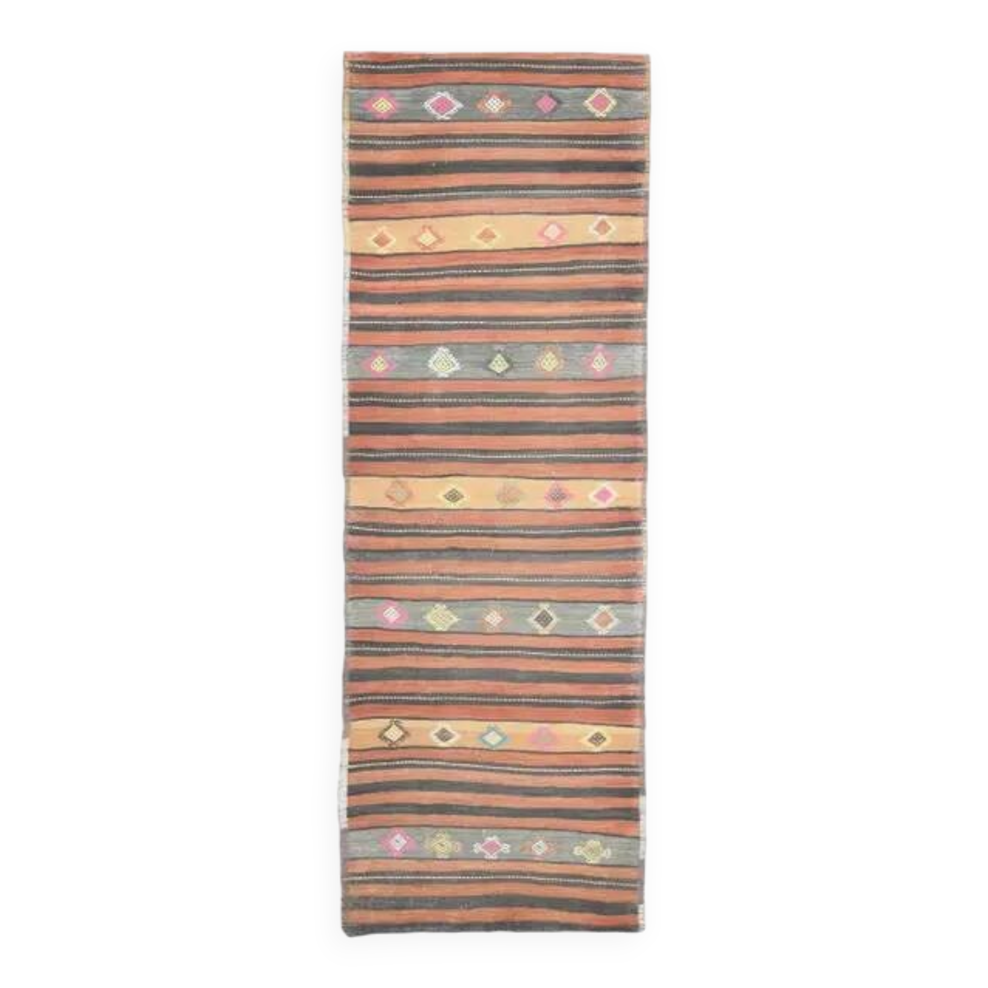 1970s  Turkish Oushak Handmade Wool Cotton Orange Runner Rug 125x376