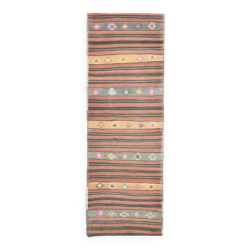 Tapis couloir en laine et coton fait main Oushak turc des années 1970, 125x376.