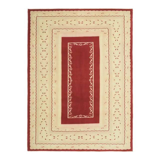 1970s Vintage Turkish Oushak Handmade Wool Cotton Beige Area Rug 194x263