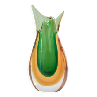 Green and Orange Sommerso Murano Glass Vase by Flavio Poli, Italy