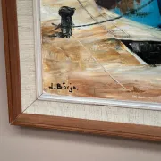 Original Swedish Oil on Canvas – “Boats” by Lennart Börje – Signed – Vintage & Framed 88.5 cm x 48.5 cm (34.8" × 19")