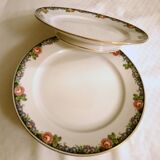 2 presentation plates floral service Sarreguemines Digoin bordered gold