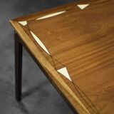 Table Basse Vintage Mid-Century en Acajou, Danemark, avec Motif Peint à la Main par Ole Wanscher