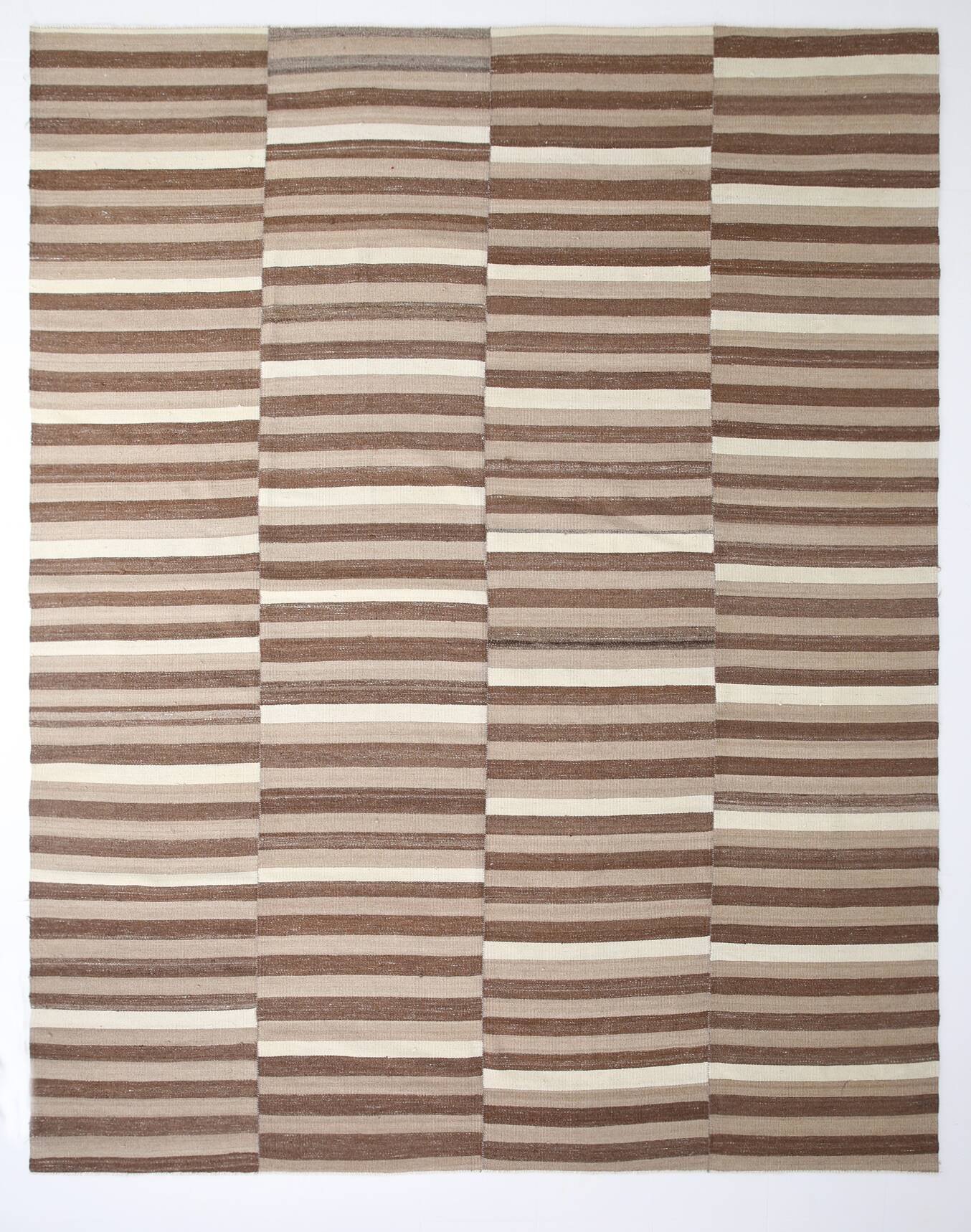 Dark Brown & Beige Striped Pattern Turkish Kilim Rug, 311x394Cm