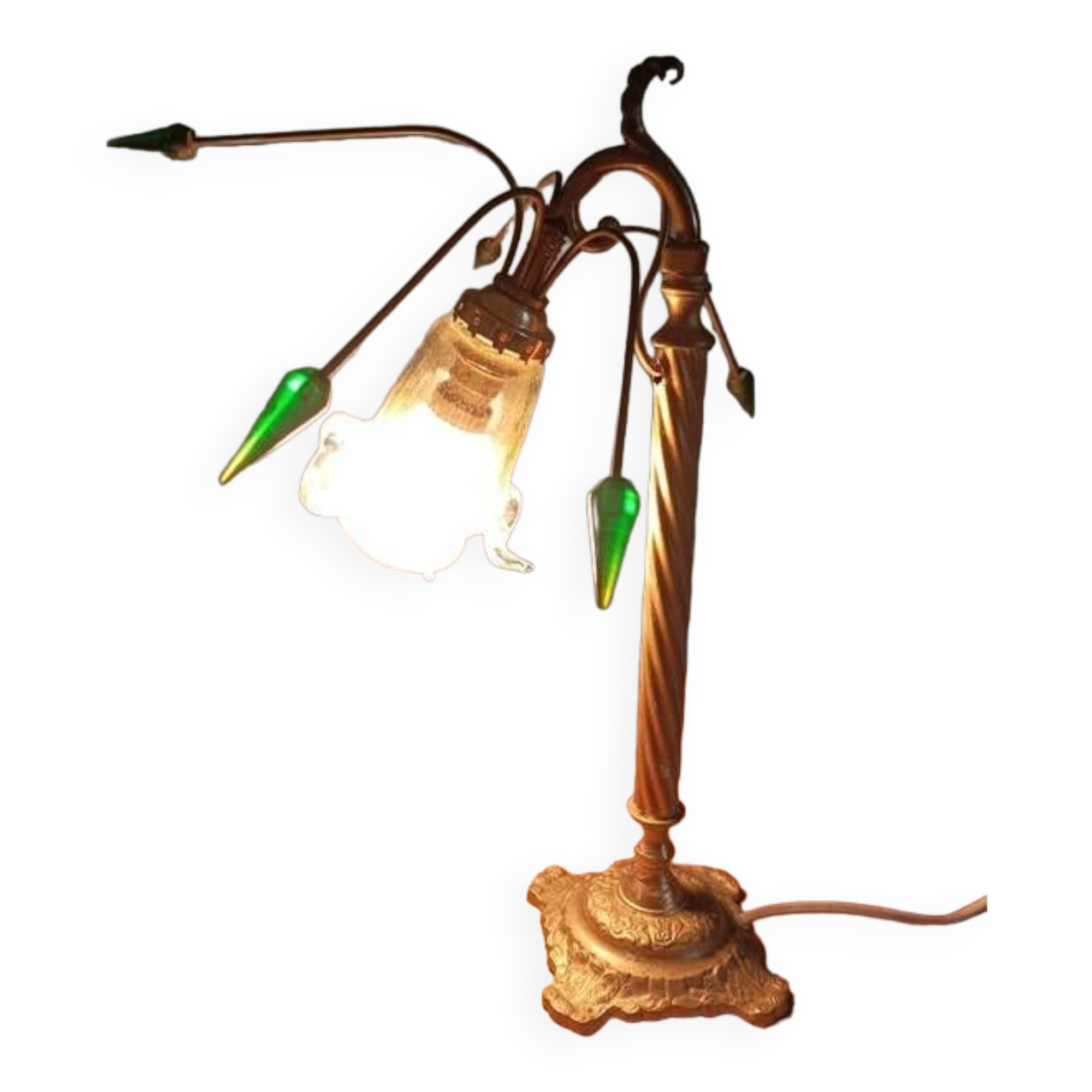 Unique original room lamp glass flower shade golden support