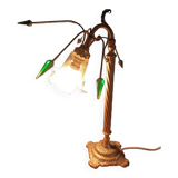 Lampe salle originale unique abat jour verre fleur support doré