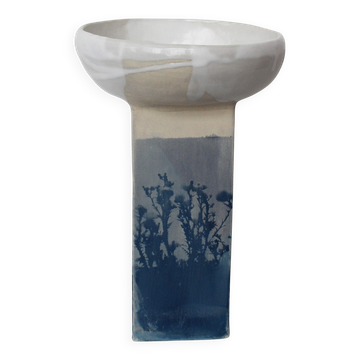 Ceramic piece decorated with cyanotype