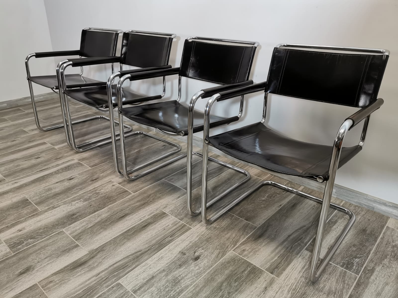Mid-century chromed leather chairs
