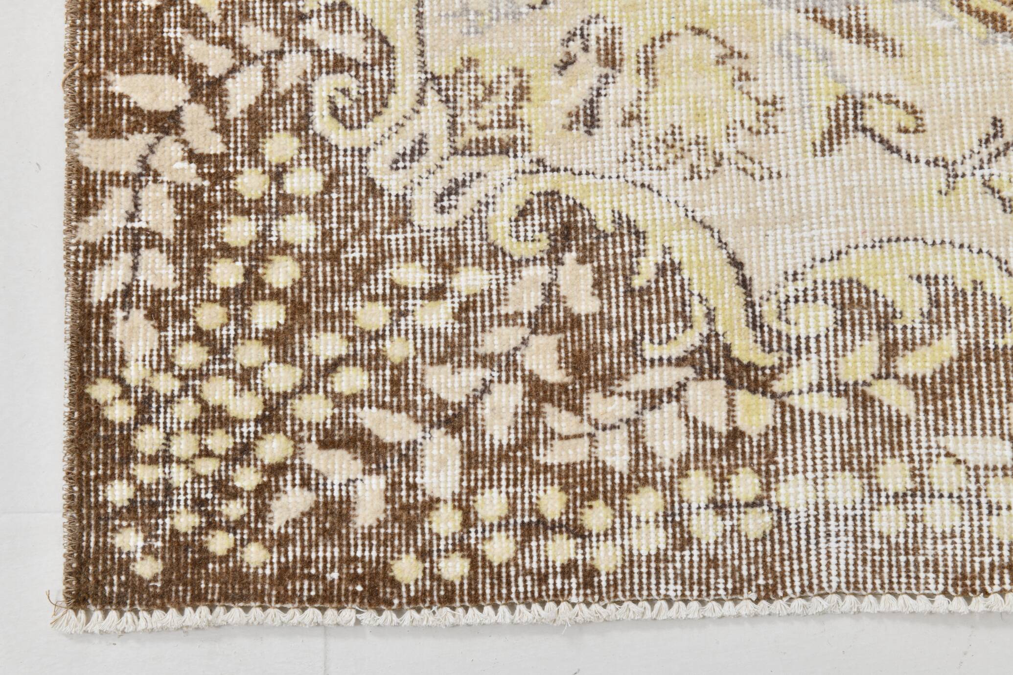 6x9 Vintage Ivory & Pastel Yellow Handmade Wool Persian Area Rug,169x259 Cm