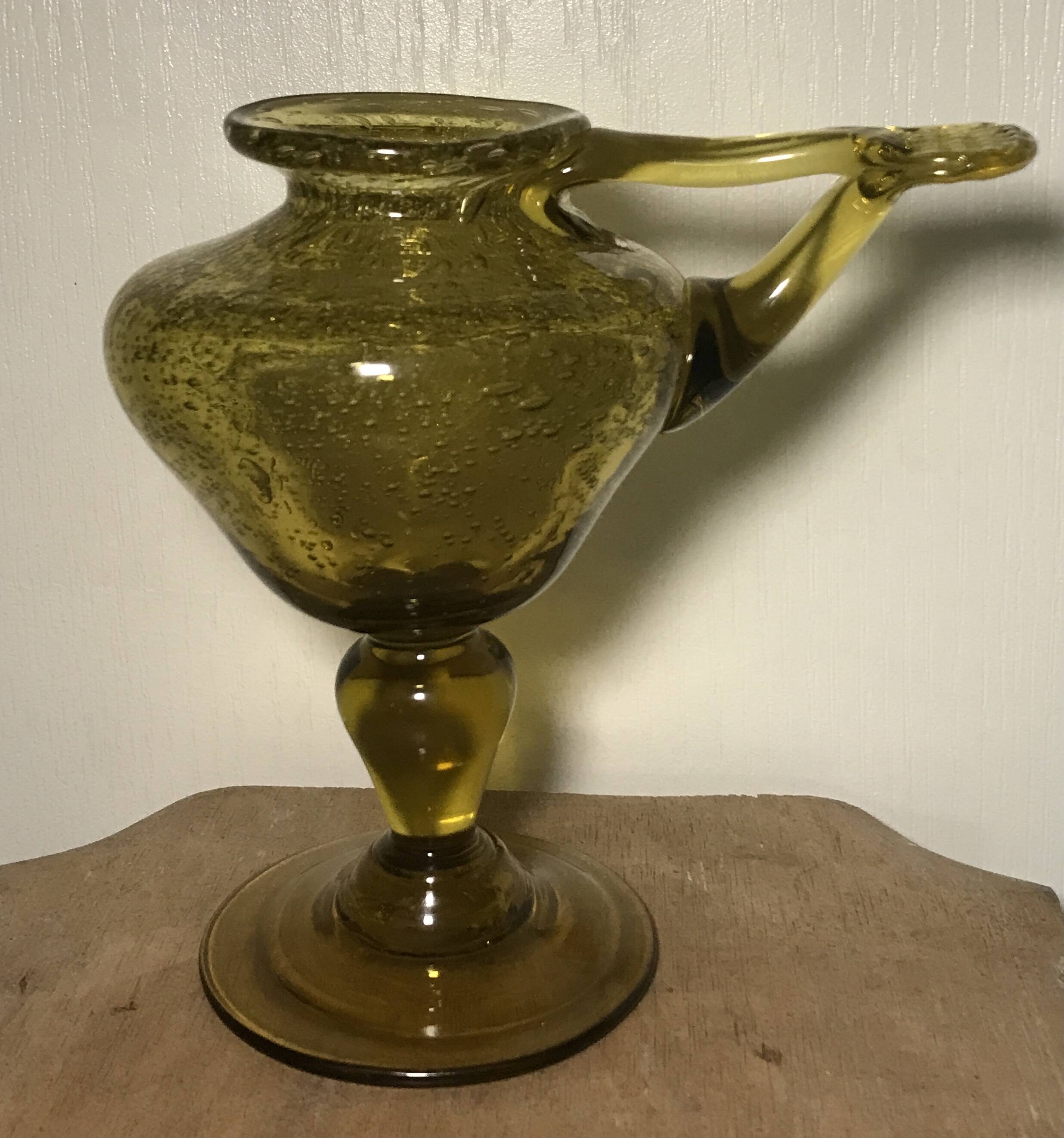 Yellow bubble hand blown glass oil lamp biot glassworks