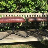 Two leather and metal stools Denmark 60s