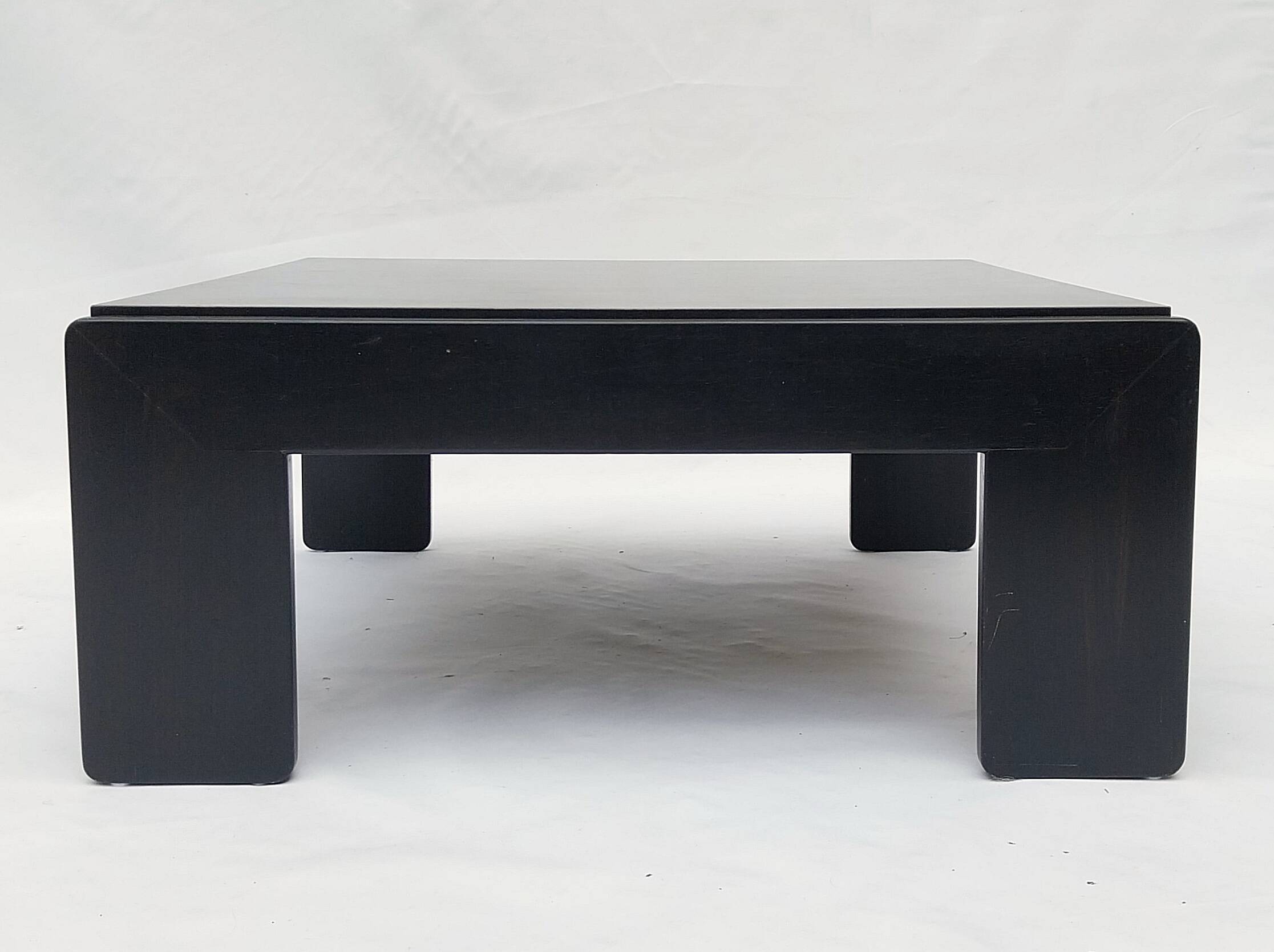 Square black lacquered wood coffee table design 1980