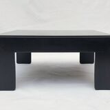 Square black lacquered wood coffee table design 1980