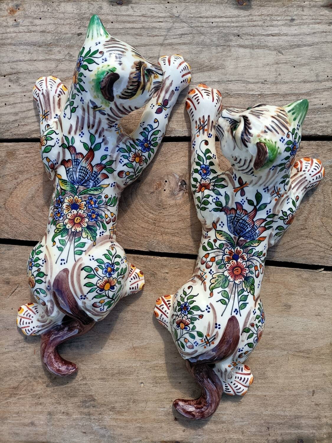 Zoomorphic Bouquetieres Hand-painted Desvres Cats