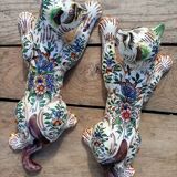 Zoomorphic Bouquetieres Hand-painted Desvres Cats