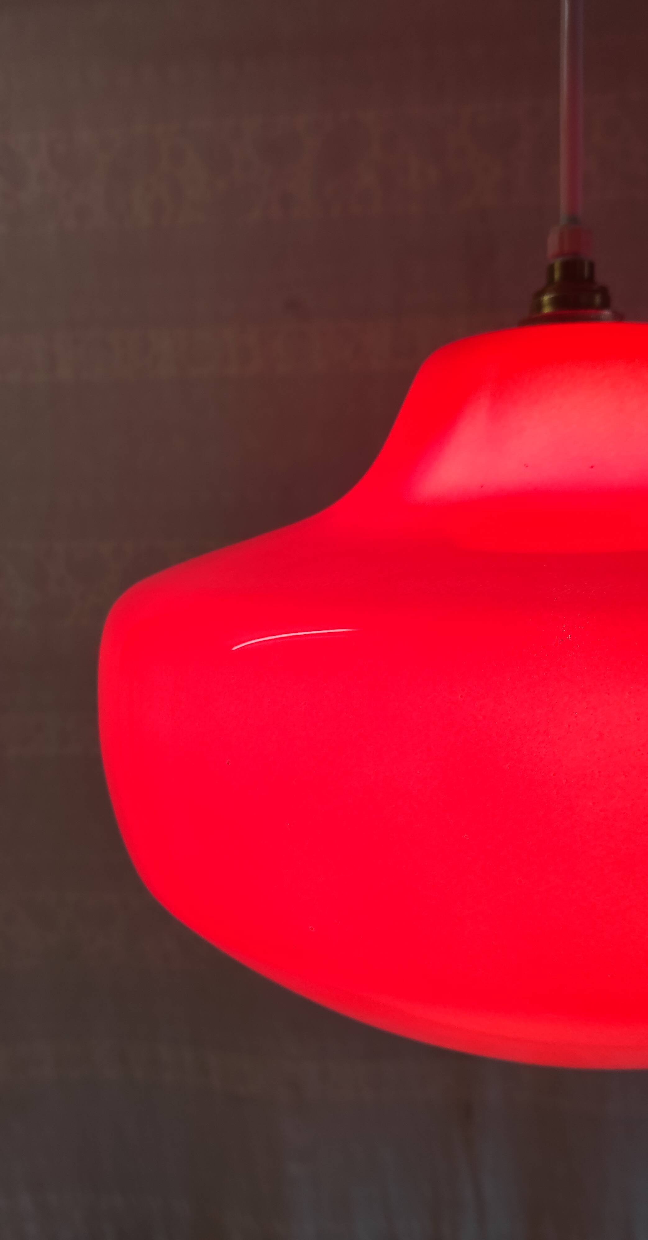 Vintage red glass pendant light from the 70s