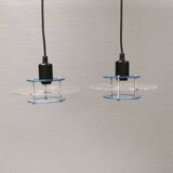 Lampes suspendues danoises de style spatial en plexiglas transparent bleu/clair.
