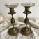 Pair of openwork brass candlesticks and glass bobeches