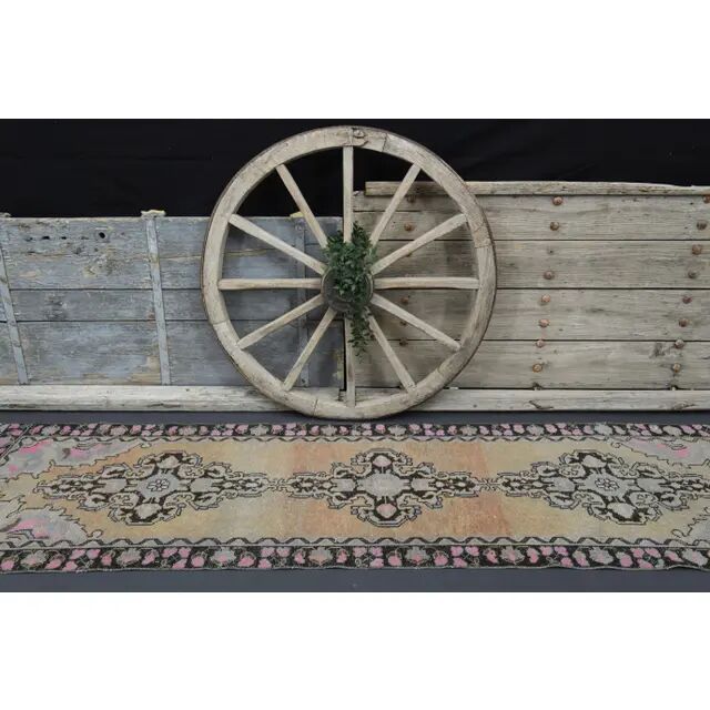 Vintage Turkish Hand-Knotted Wool Cotton Orange Runner Rug 92x307