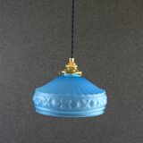 Old pendant lamp in blue translucent glass - circa 1930 - delivered with