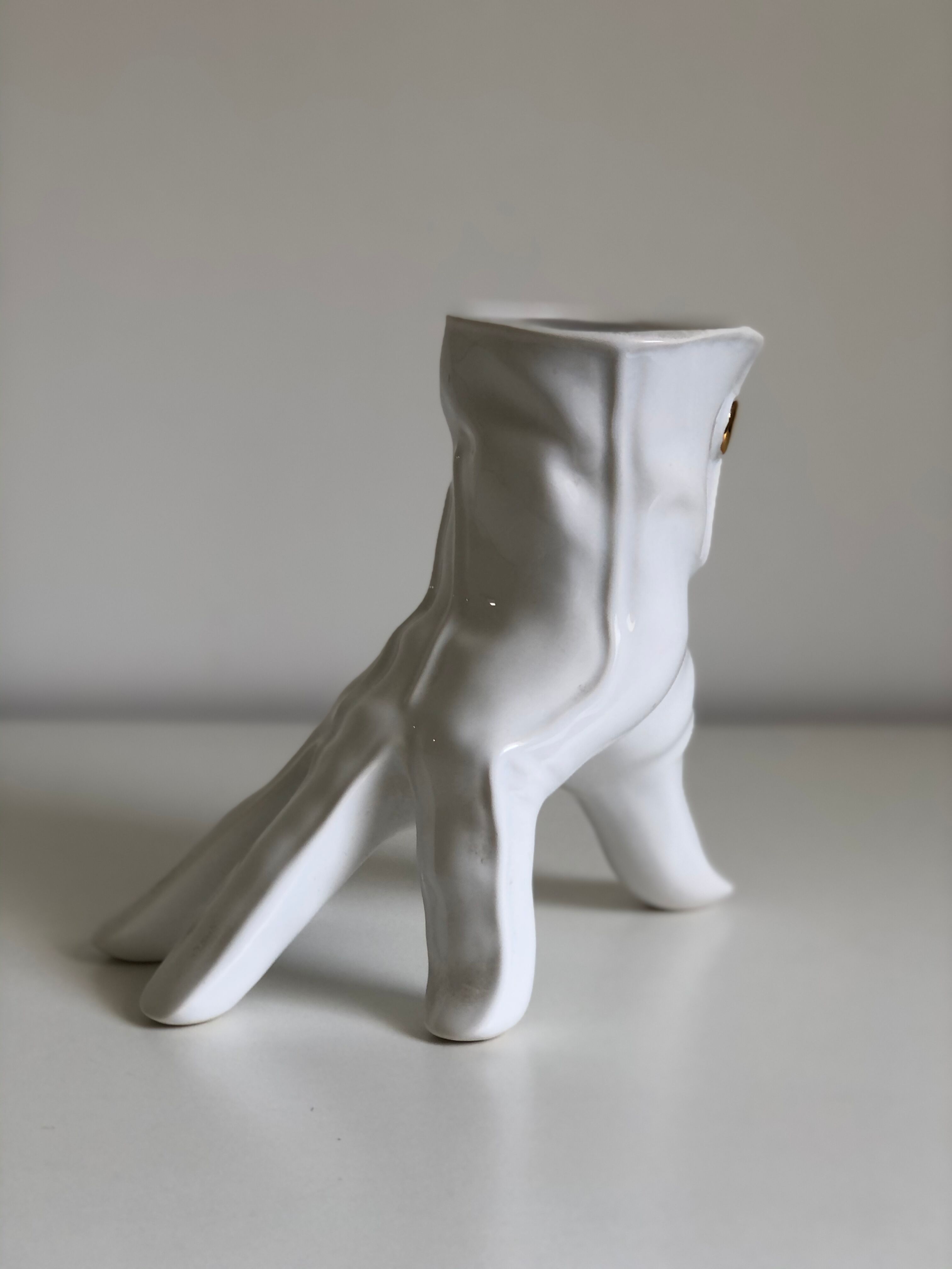 Surreal ceramic vase in the shape of a white glove by Leo Bonassera., 1970