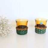 Set de deux verre fumés Duralex dans leur support tressé