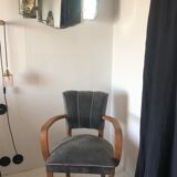 Armchair bridge mustache in blue gray velvet