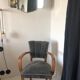 Armchair bridge mustache in blue gray velvet