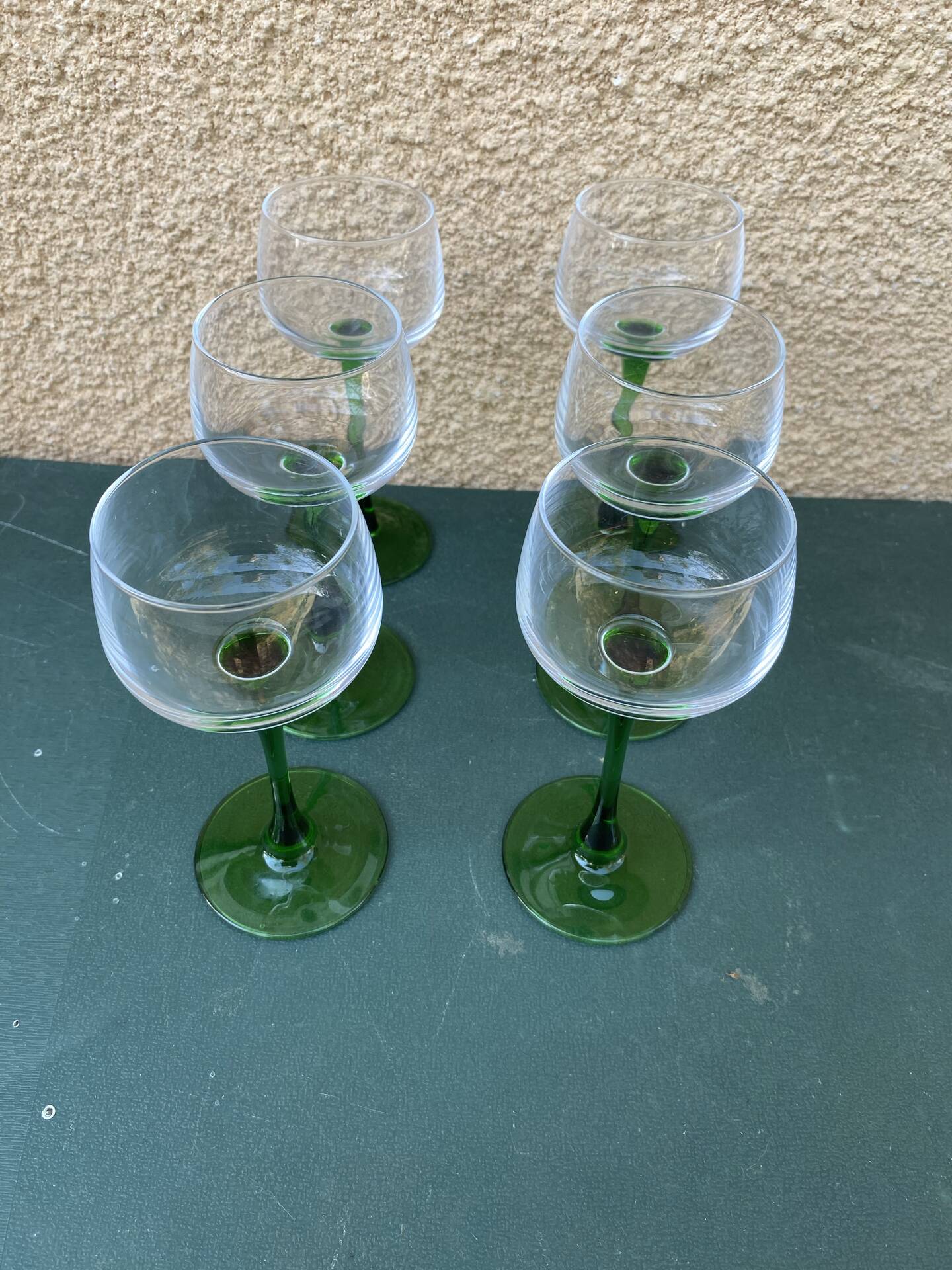 Set of 6 Vintage Alsace Wine Glasses – Emerald Green Stem