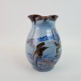 Large blue pitcher with abstract pattern