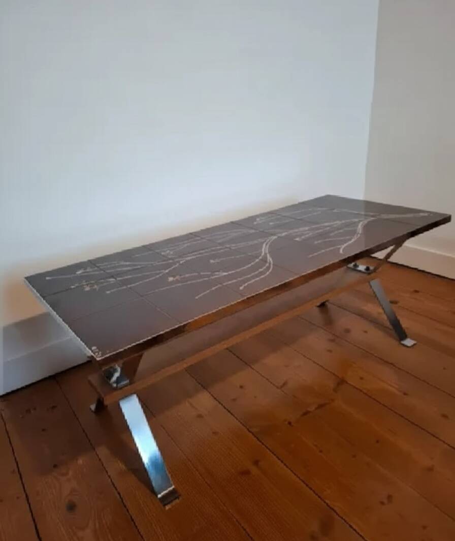 Vintage Adri Coffee Table – Ceramic & Chrome – Belgian Design 70s