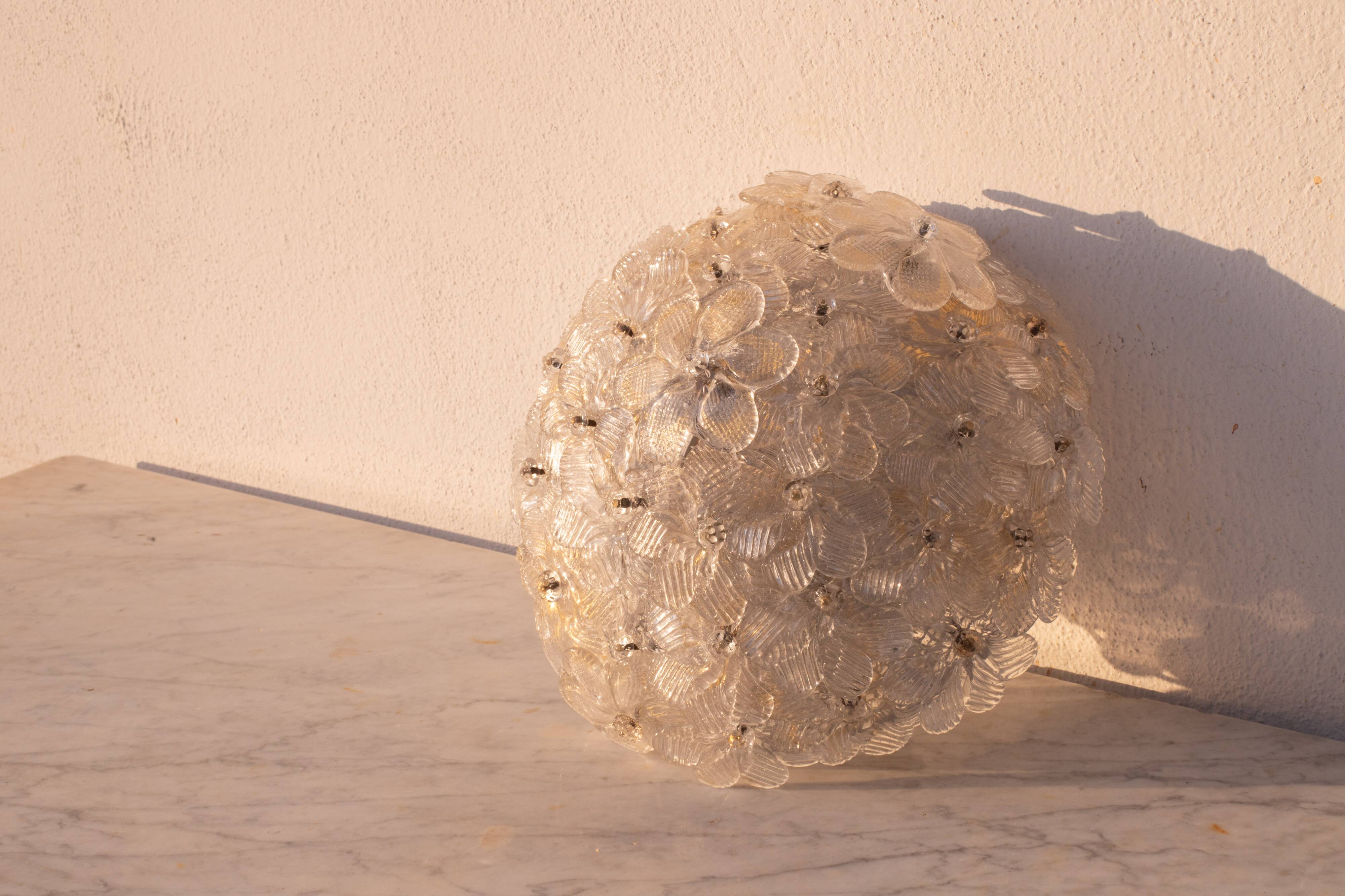 Murano Ceiling Light Gold and Traspare Flower by Seguso for Venini, Italy, 1960s