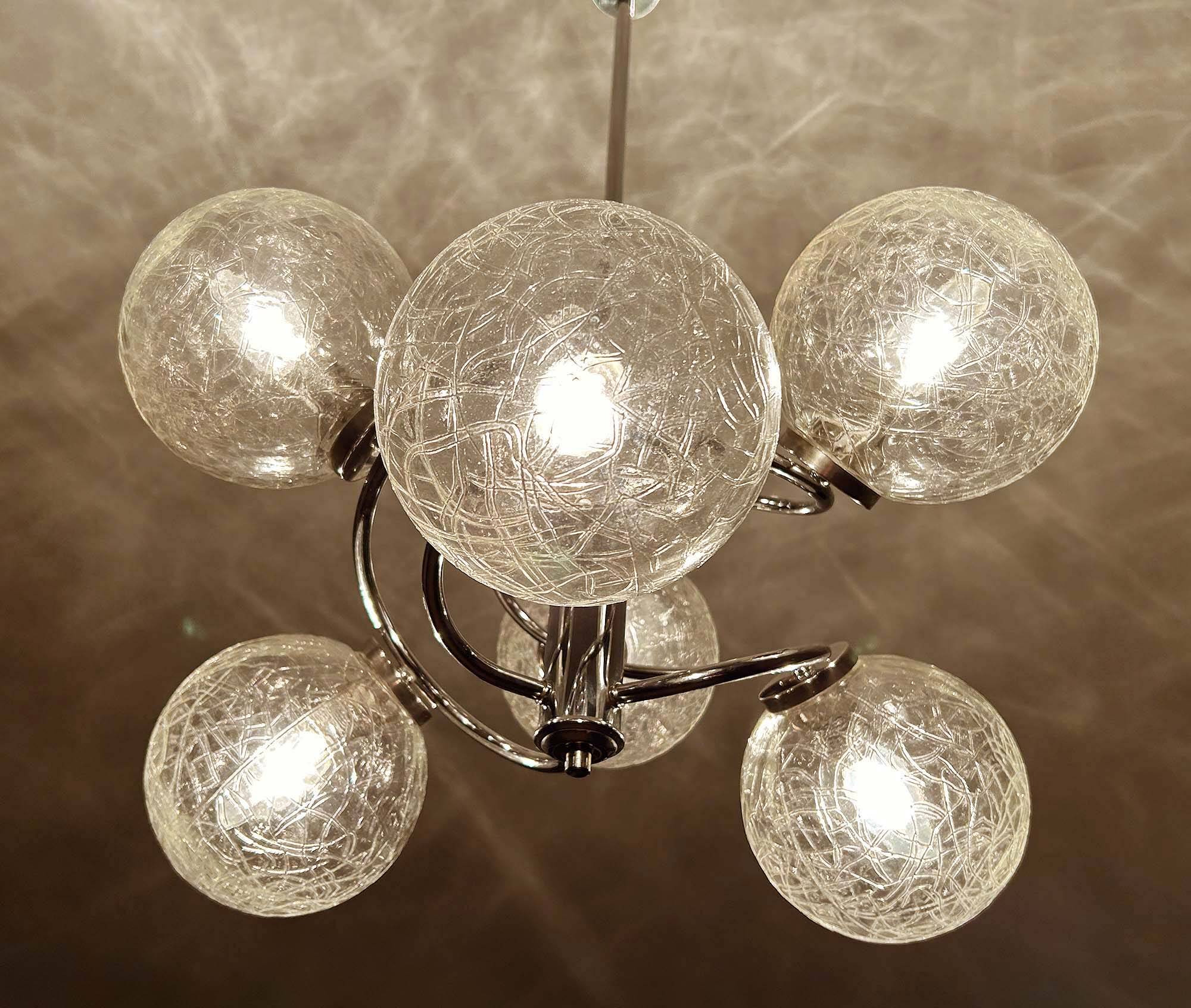 Suspension vintage Space Age en verre et chrome