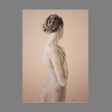 Original painting of a female nude hand painted in pastel. Pastel drawing.