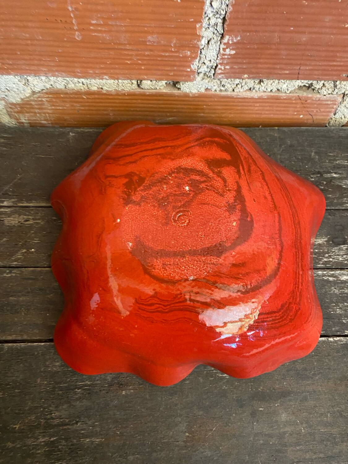 Vintage Red Ceramic Decorative Coupe Plate #D849