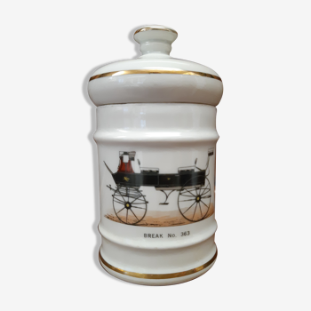 Covered pot in signed Paris porcelain, antique car decoration, reference n°363