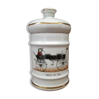 Covered pot in signed Paris porcelain, antique car decoration, reference n°363