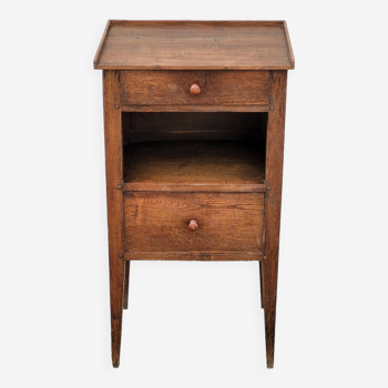 Rustic bedside table in solid oak 2 drawers - 19th