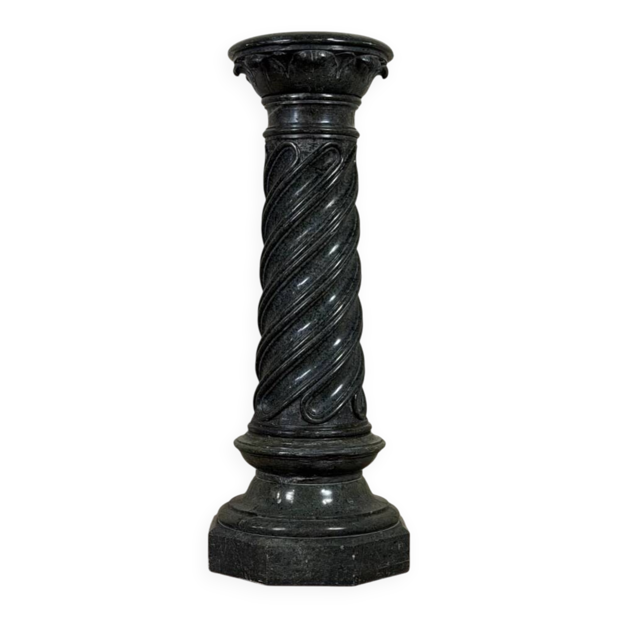 Column in green serpentine marble, shaft sculpted in a spiral, circa ...