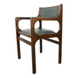 Fauteuil en bois et cuir synthétique vert foncé, 1960s