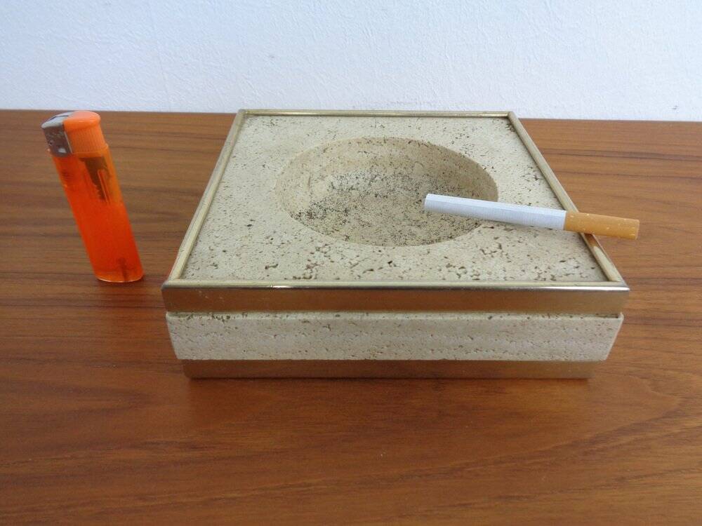 Travertine & Brass Ashtray by Fratelli Mannelli, Italy, 1970s