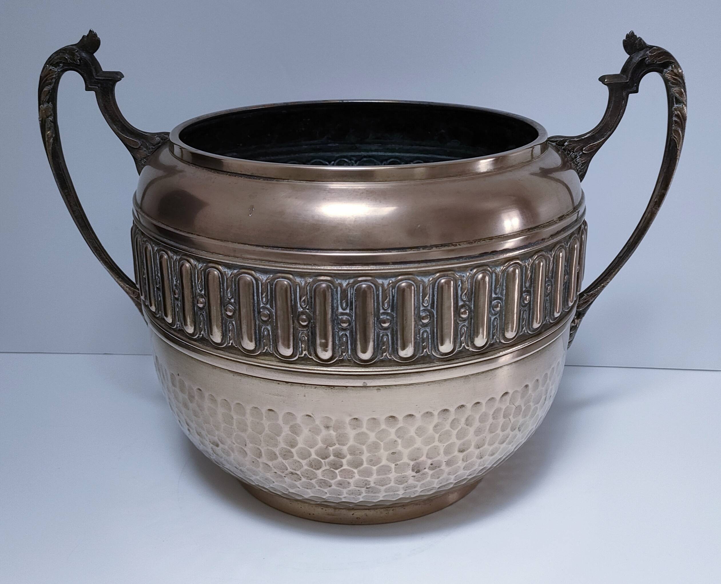 Large art deco stamped brass planter