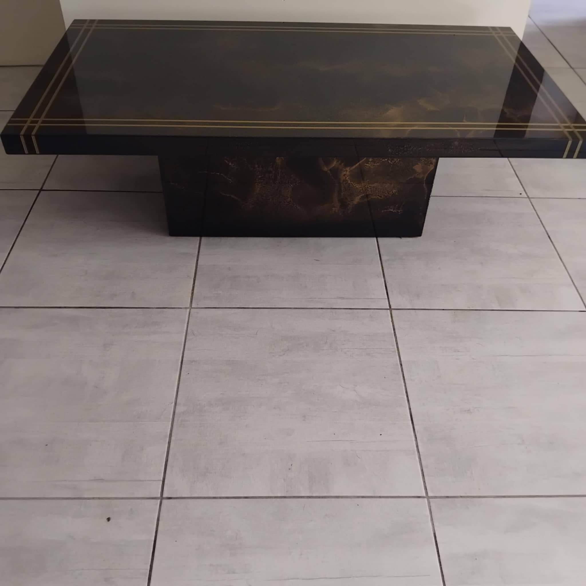 Table basse rectangulaire 70's à décor solaire